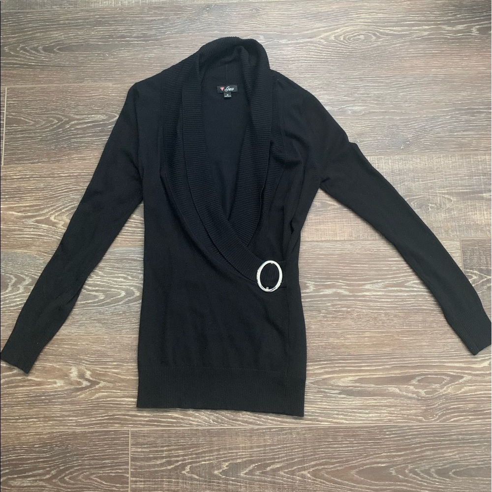 Guess Black Sweater w/ Embellished Buckle